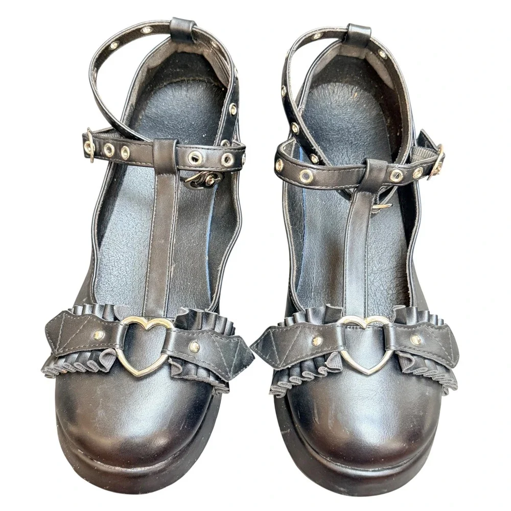 Womens Black Platform Mary Jane Shoes Y2K Goth Punk Grunge Witchy Chunky Sz 7